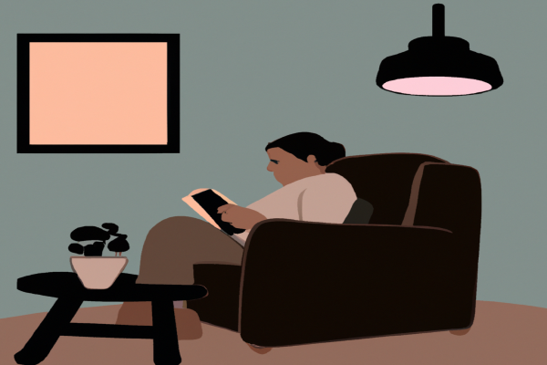 An illustration of a reader enjoying No Time for Goodbye by Linwood Barclay in a cosy interior