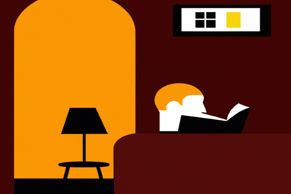 An illustration of a reader enjoying The Time Machine by H.G. Wells in a cosy interior