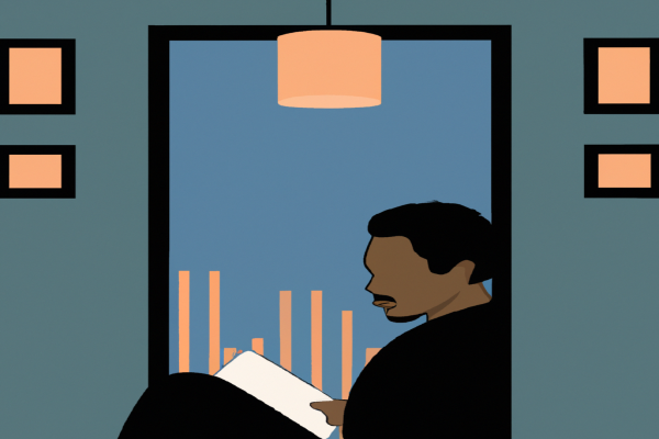 An illustration of a reader enjoying The World According to Garp by John Irving in a cosy interior