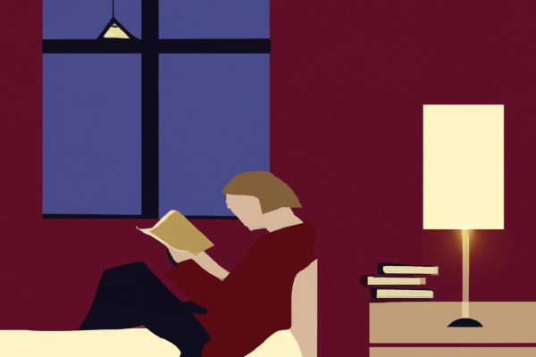 An illustration of a reader enjoying Year of Wonders by Geraldine Brooks in a cosy interior